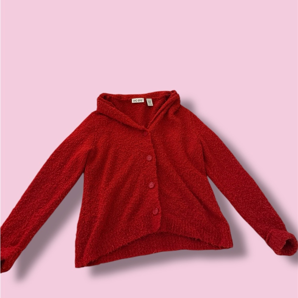 Red Textured Cardigan Fuzzy